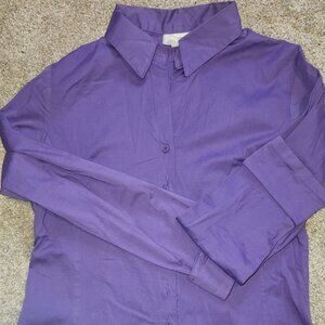 Women's Purple Button Down 3/4  rolled sleeve blouse